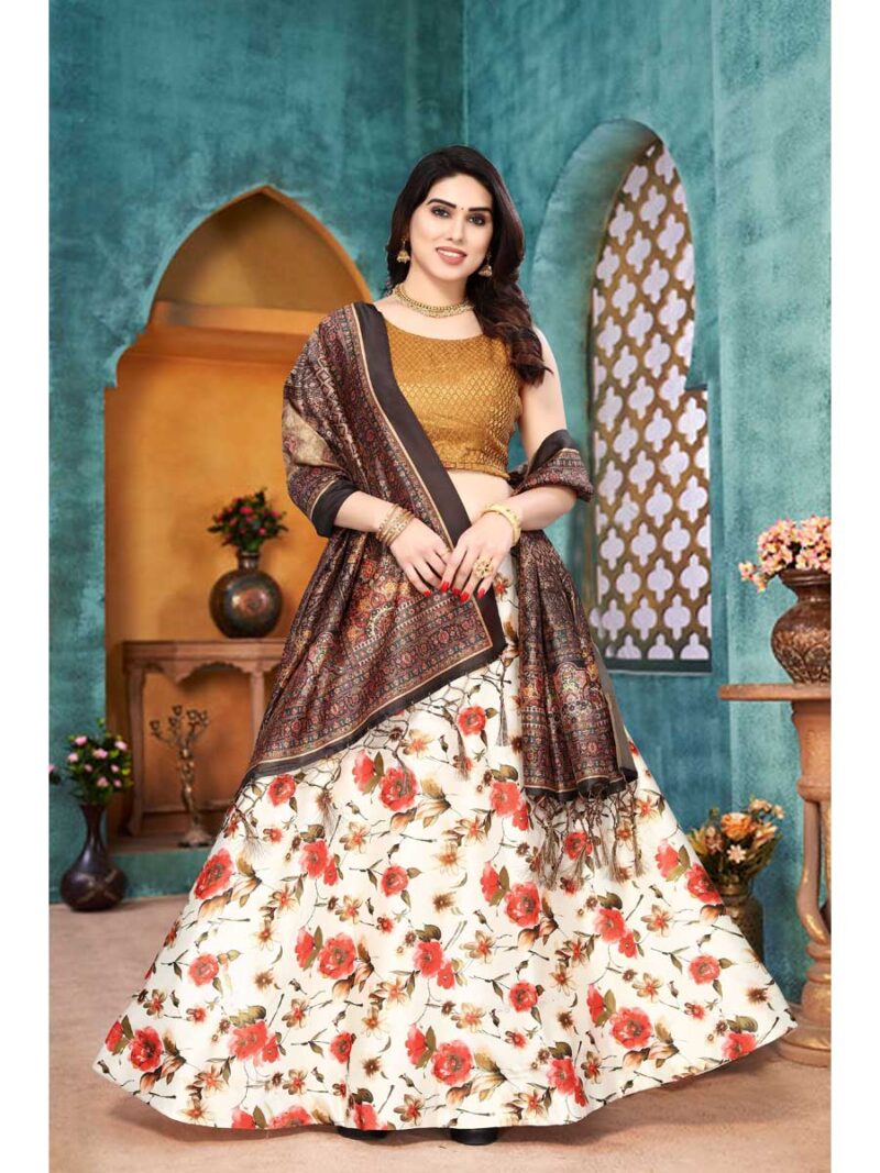 Cream Color Satin Silk Lehenga Choli