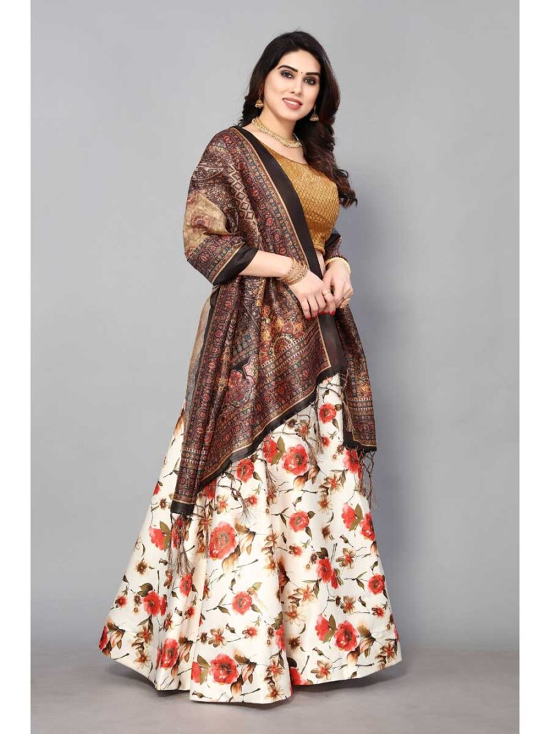 Cream Color Satin Silk Lehenga Choli - Image 4