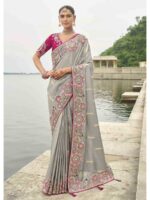 Blue Color Viscose Tissue Silk Saree