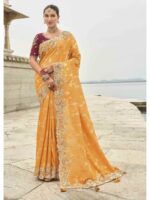 Orange Color Viscose Tissue Silk Saree