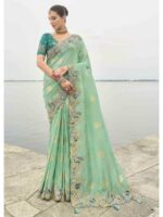 Sea Green Color Viscose Tissue Silk Saree