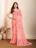 Peach Color Georgette Saree