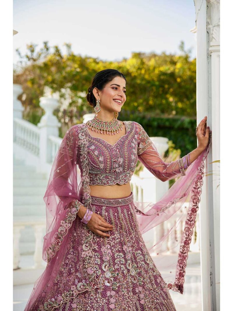 Lavender Color Net Lehenga Choli - Image 3