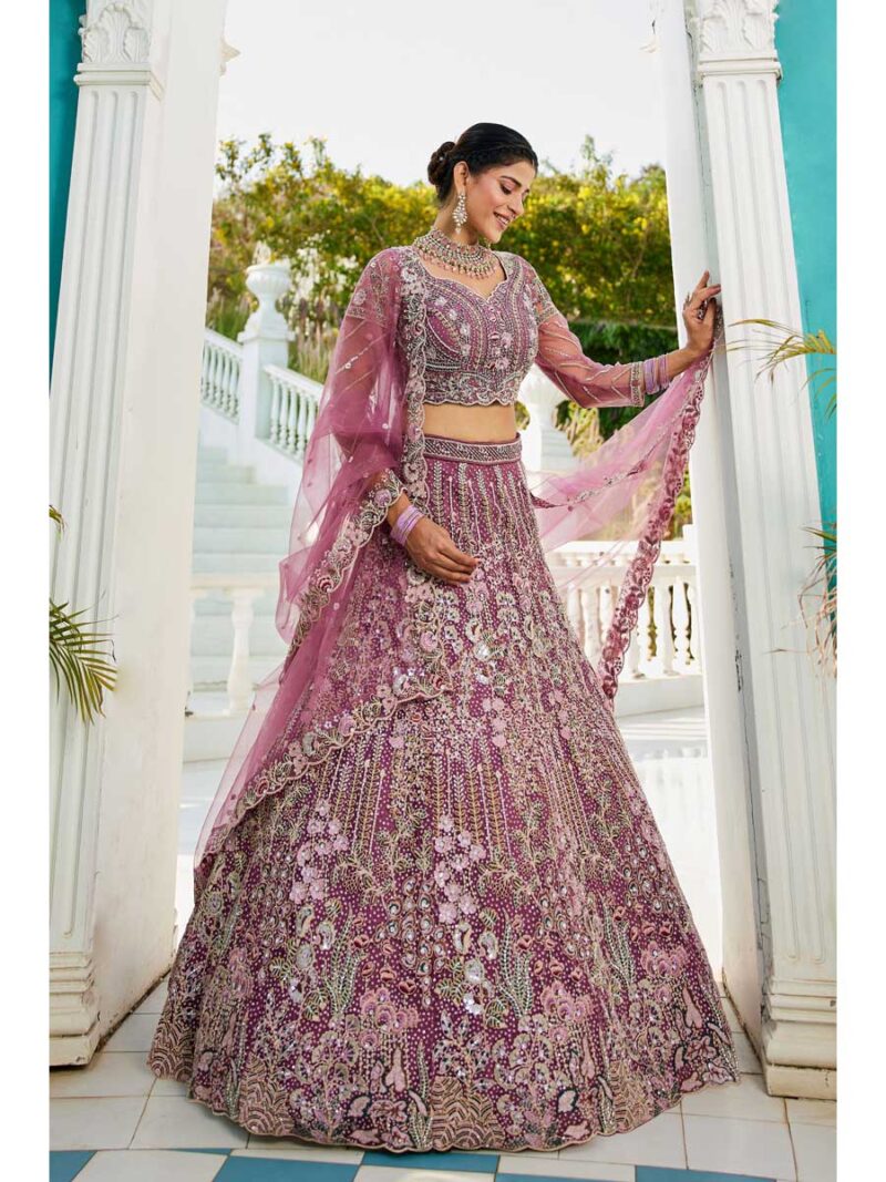 Lavender Color Net Lehenga Choli - Image 4