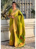 Parrot Green Color Soft Silk Saree