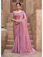 Pink Color Gradient Satin Silk Saree