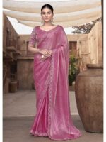 Pink Color Gradient Satin Silk Saree