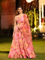 Pink Color Air Tex Chinon Lehenga Choli