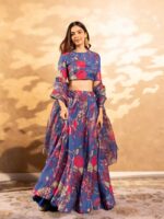 Teal Blue Color Air Tex Chinon Lehenga Choli