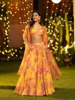 Yellow Color Air Tex Chinon Lehenga Choli