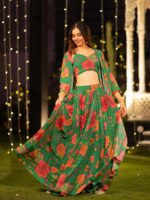 Green Color Air Tex Chinon Lehenga Choli