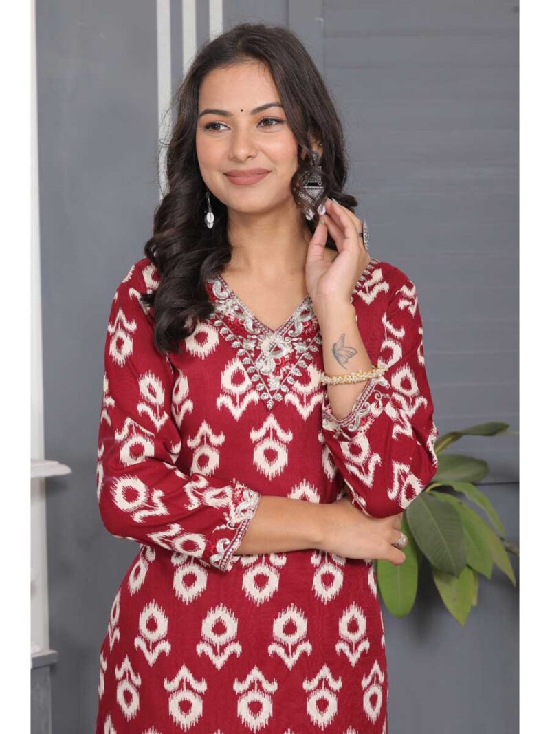 Red Color Kurti Set - Image 2