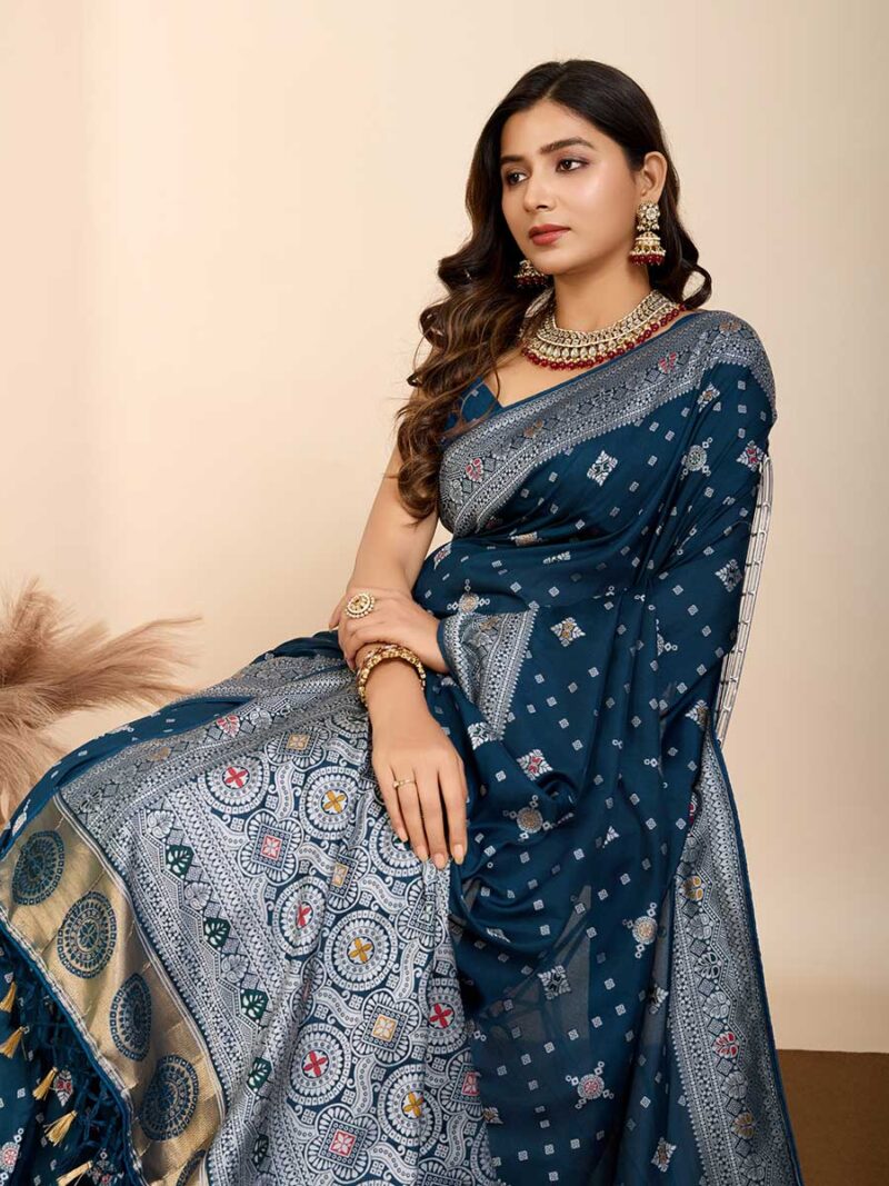 Teal Blue Color Teal Blue Saree - Image 3
