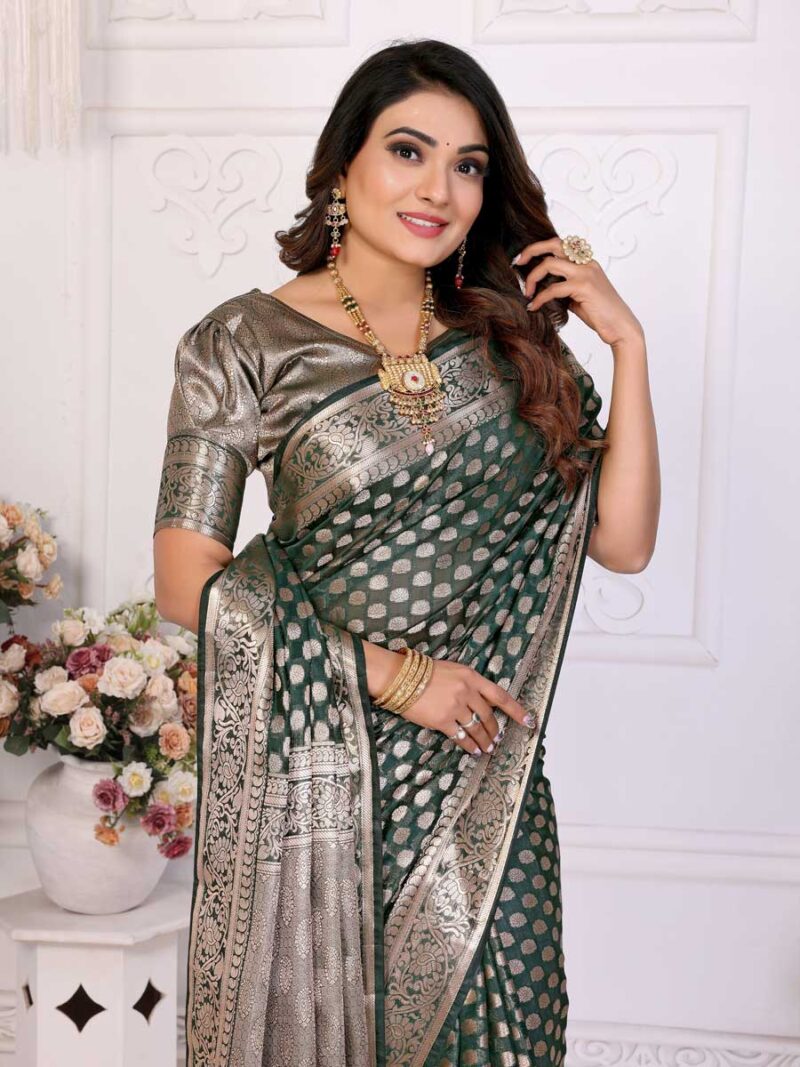Green Color Green Saree - Image 2