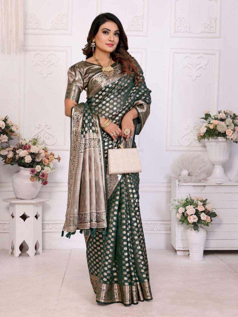 Green Color Green Saree - Image 4