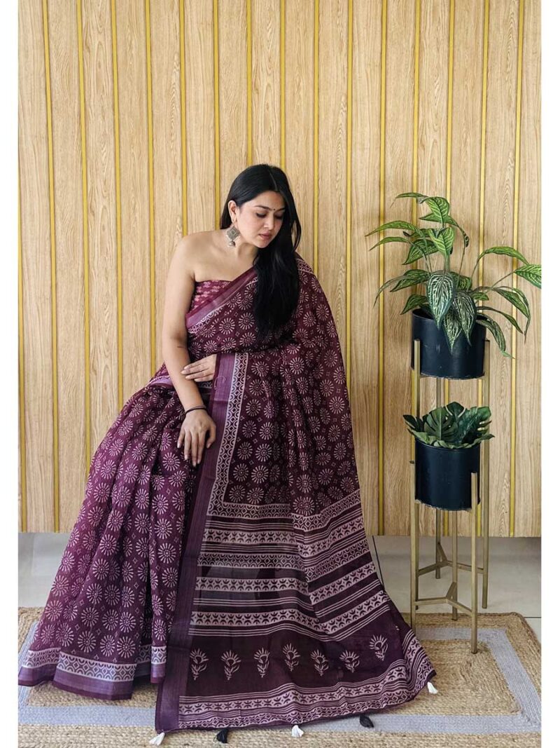 Wine Color Wine Saree - Image 2