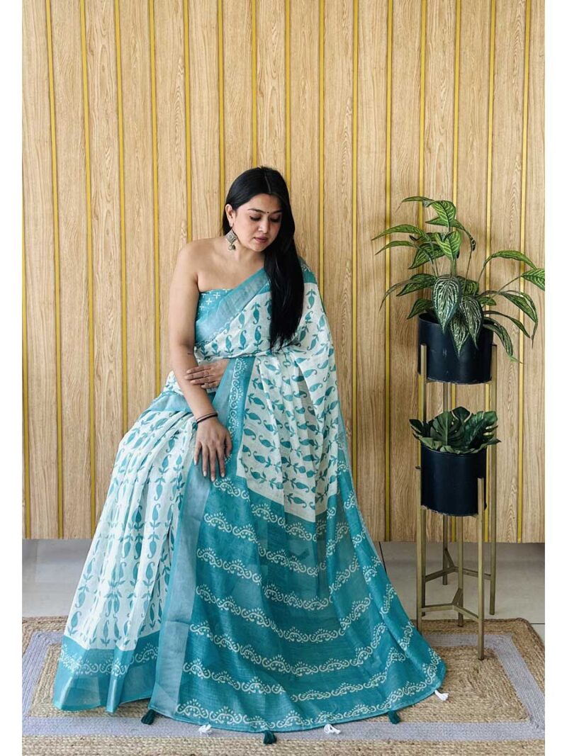 Sea Green Color Sea Green Saree - Image 2