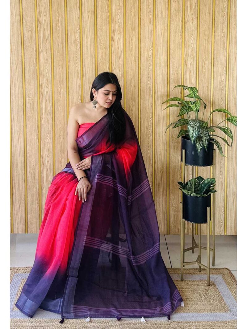 Red Color Red Saree - Image 2