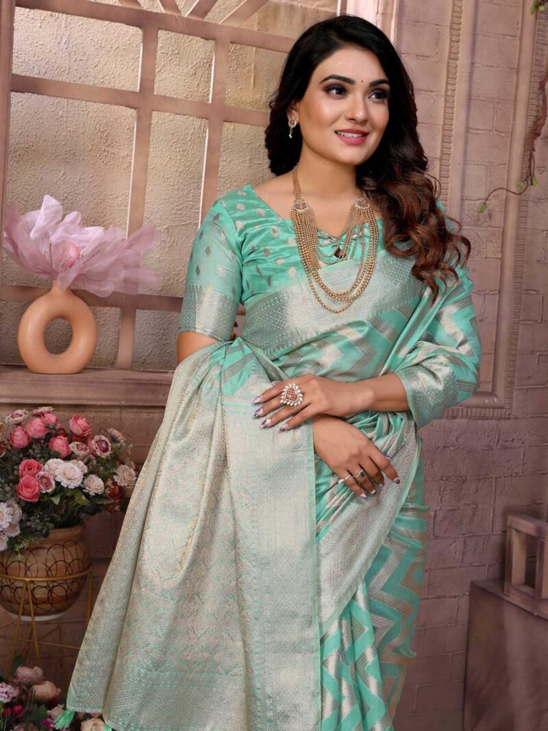 Sea Green Color Sea Green Saree - Image 3