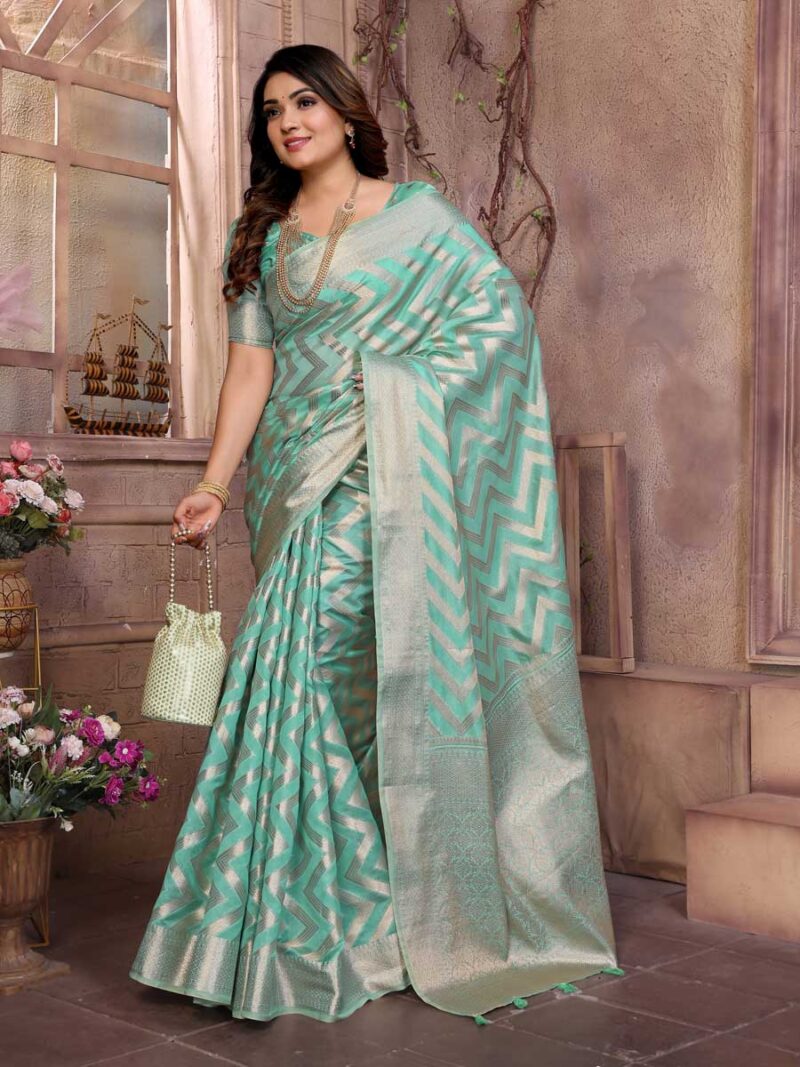Sea Green Color Sea Green Saree - Image 4