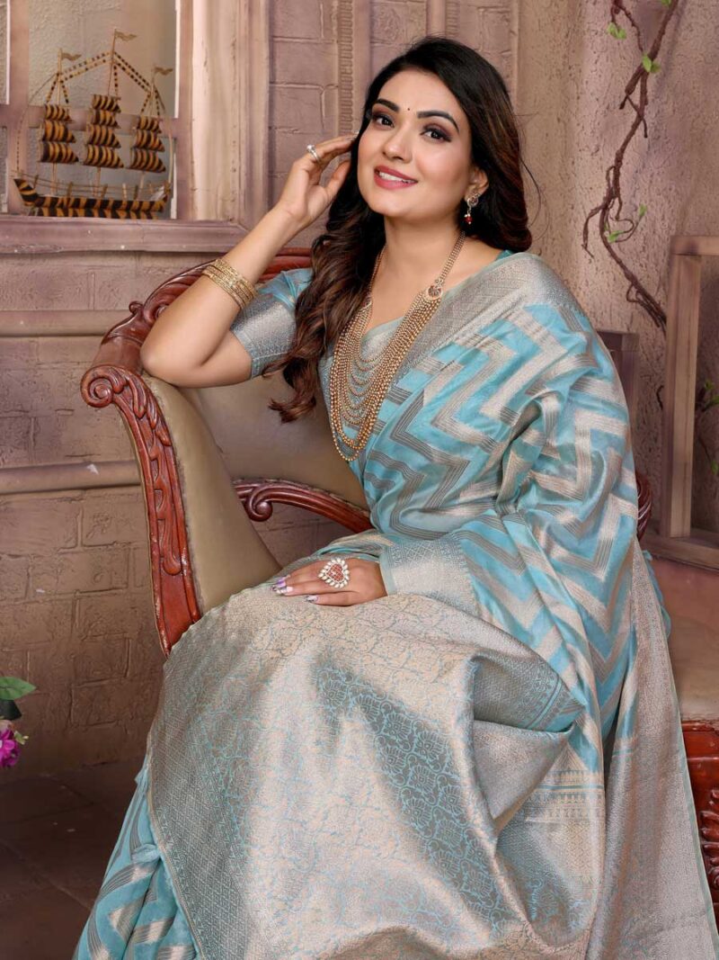 Sky Blue Color Sky Blue Saree - Image 3