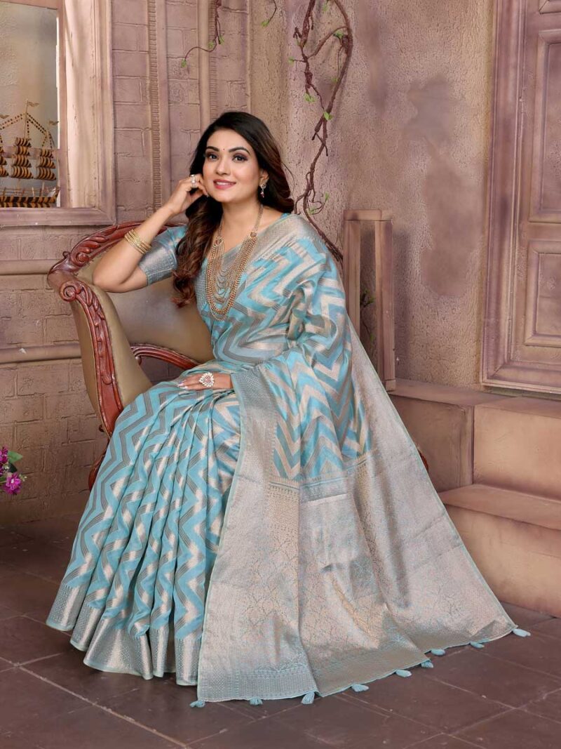Sky Blue Color Sky Blue Saree - Image 4