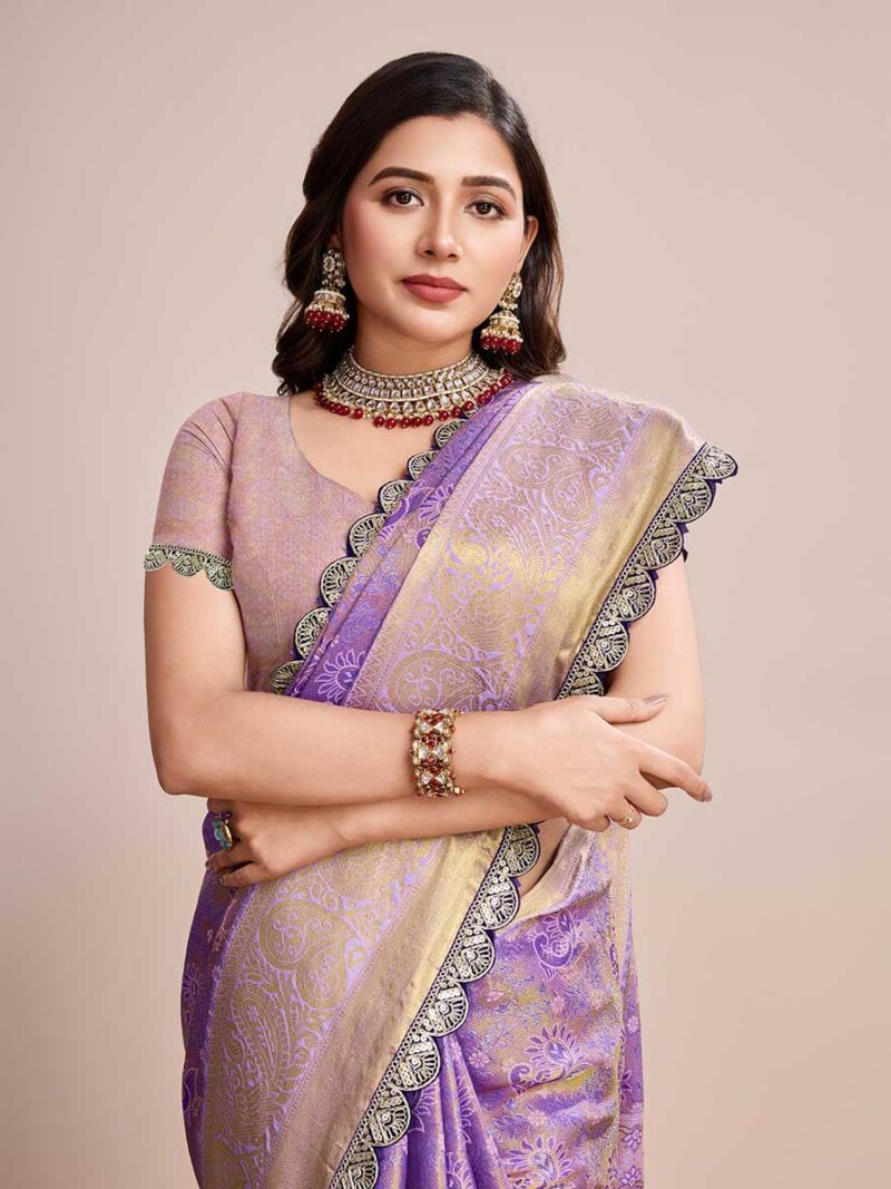Lavender Color Brown Saree - Image 3