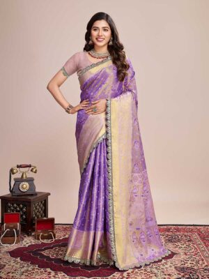 Lavender Color Brown Saree