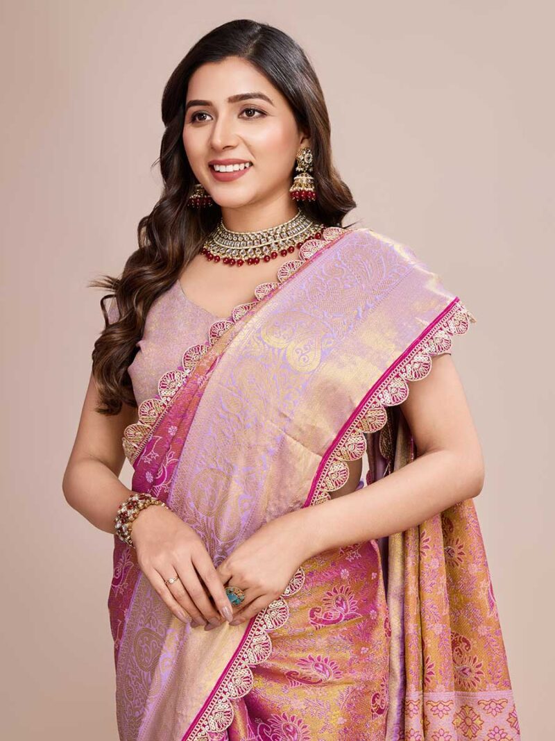 Purple Color Pink Saree - Image 3