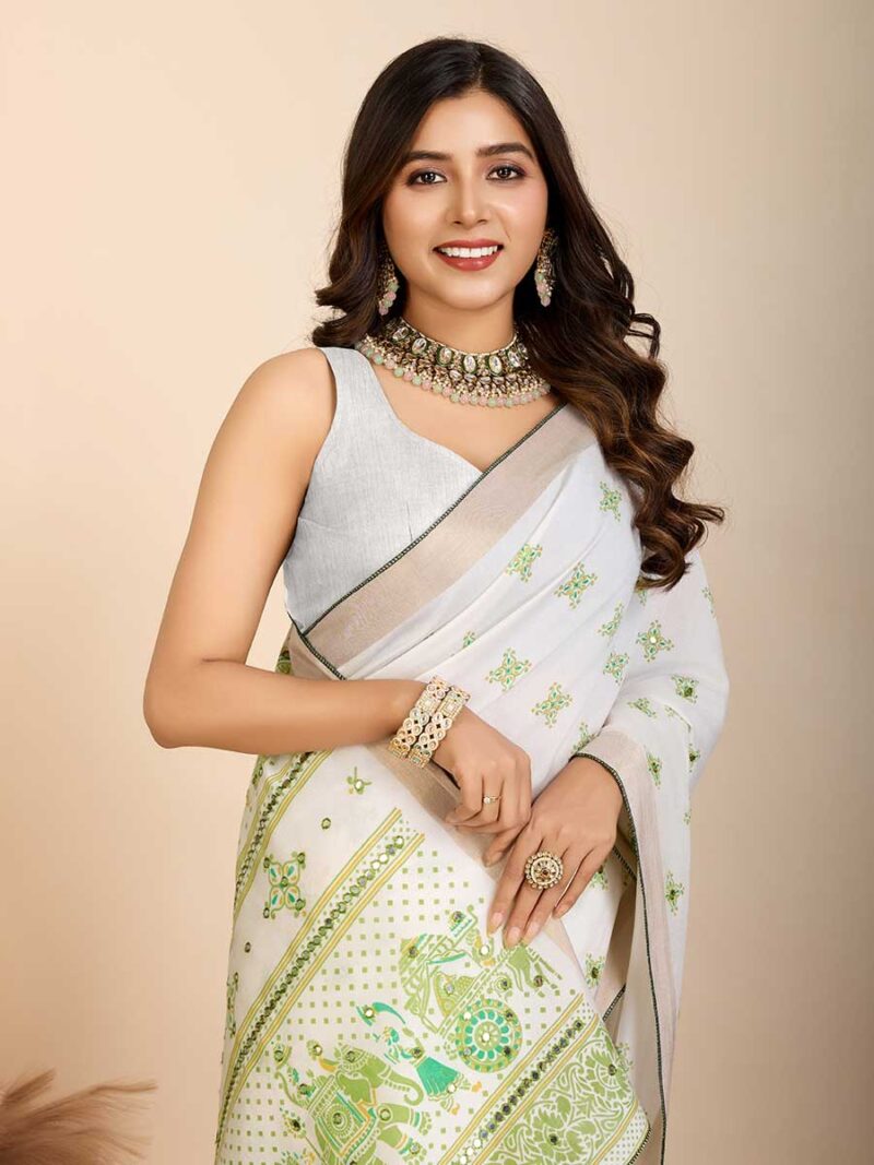 Off White Color Off White Saree - Image 3
