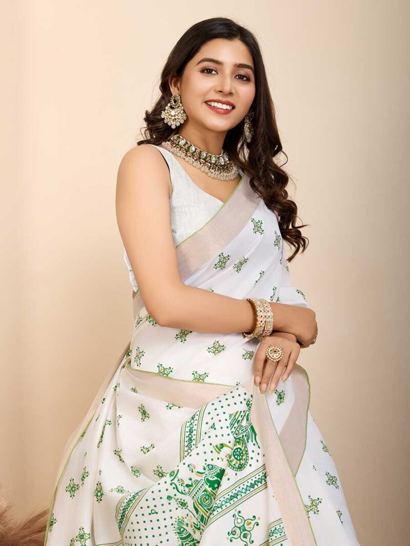 Off White Color Off White Saree - Image 3