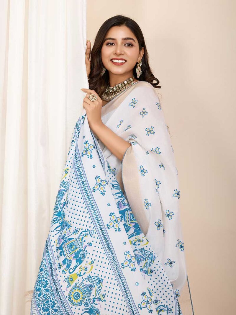 Off White Color Off White Saree - Image 3