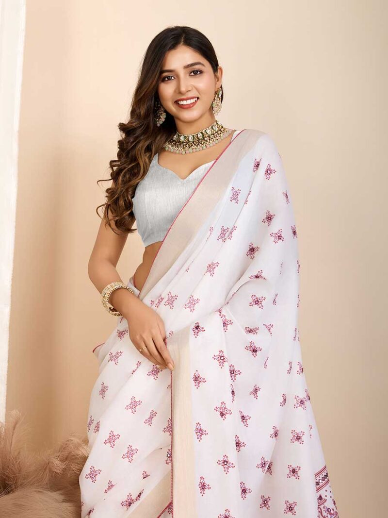 Off White Color Off White Saree - Image 3