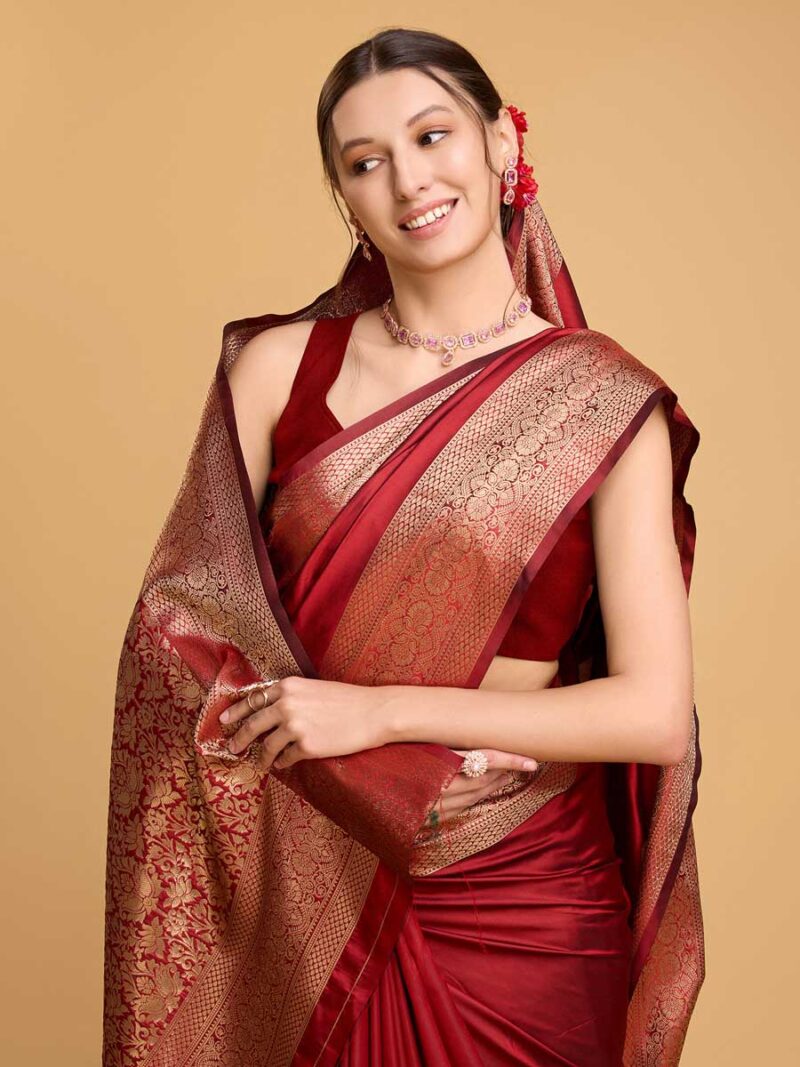 Red Color Red Saree - Image 3