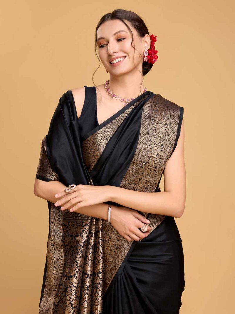 Black Color Black Saree - Image 3