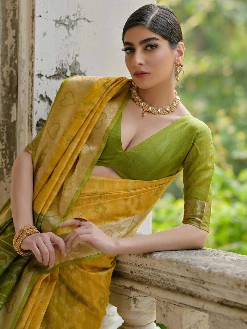 Yellow Color Green Saree - Image 3