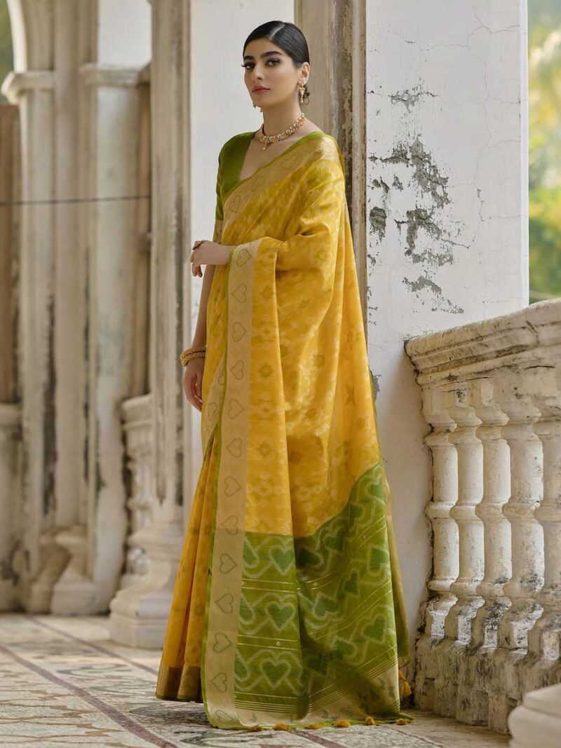 Yellow Color Green Saree - Image 2