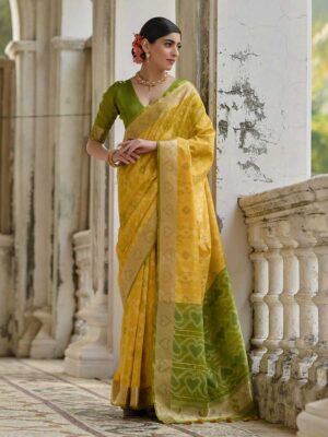 Yellow Color Green Saree
