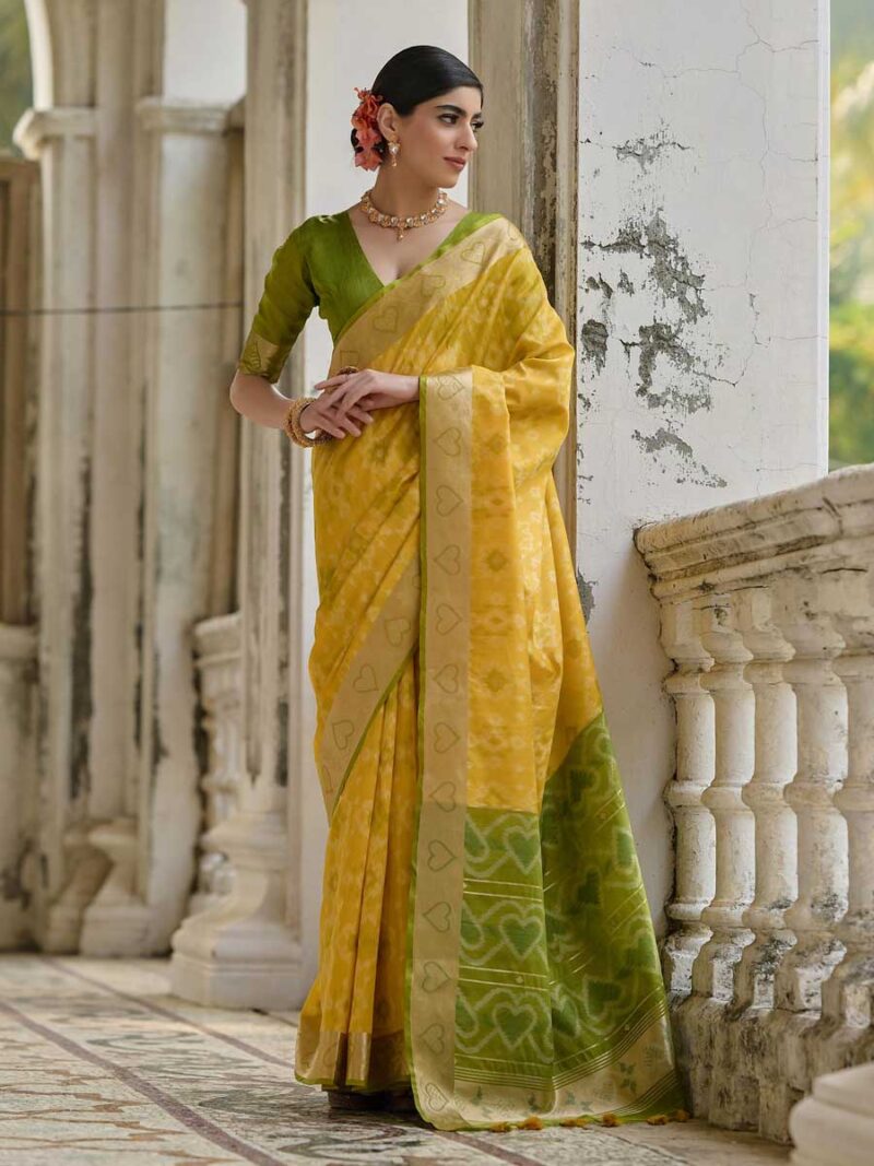 Yellow Color Green Saree