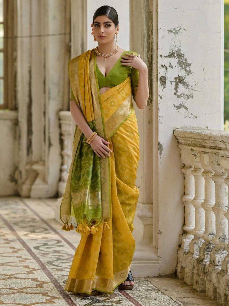 Yellow Color Green Saree - Image 4