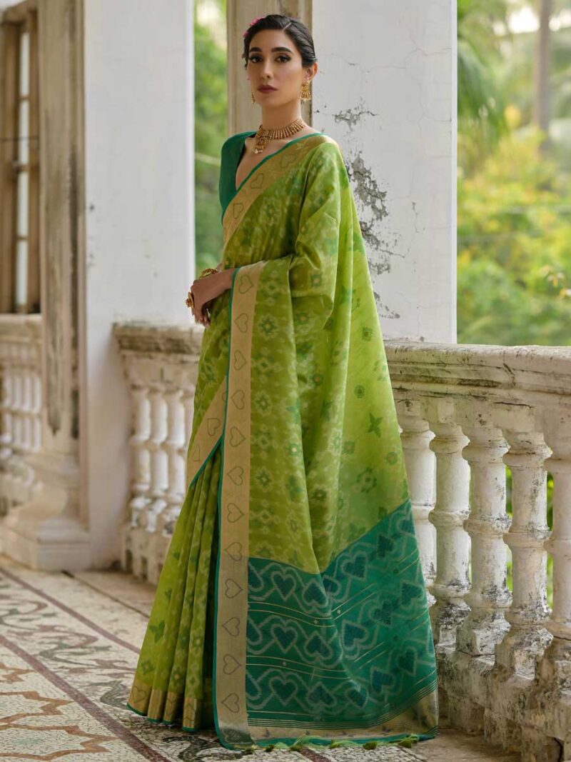 Green Color Green Saree - Image 2