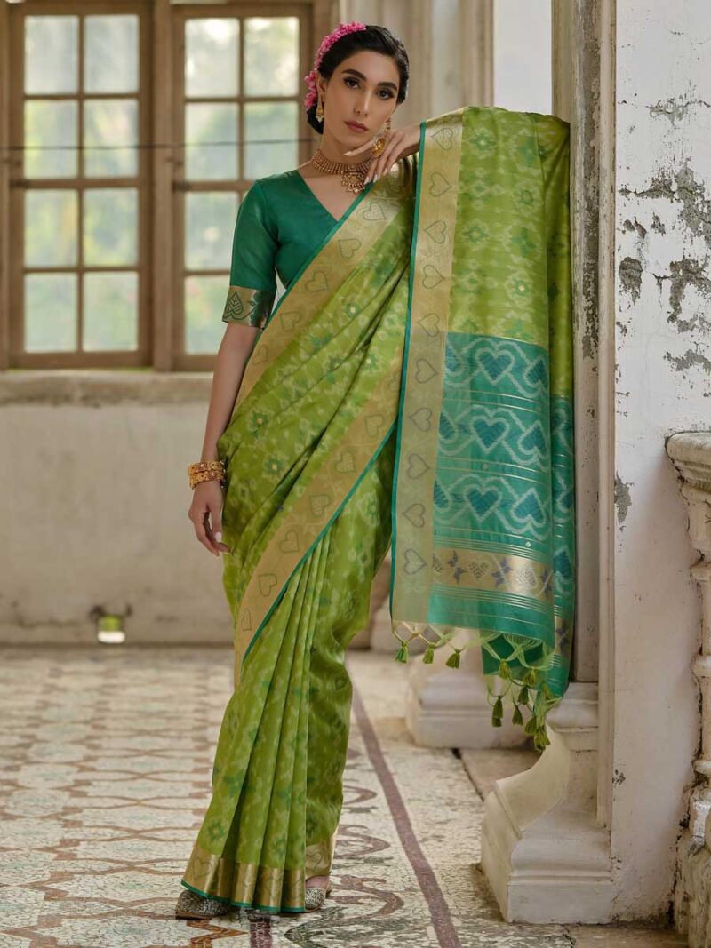Green Color Green Saree - Image 4