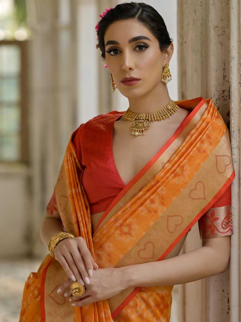 Mustard Color Red Saree - Image 3