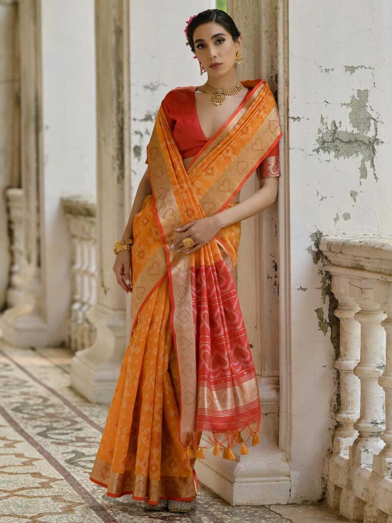 Mustard Color Red Saree - Image 2