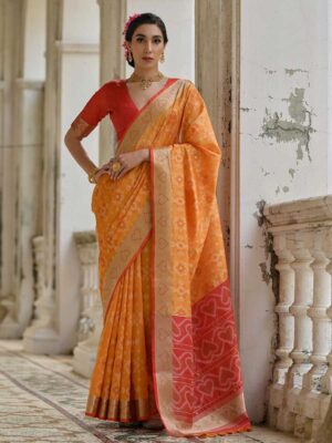 Mustard Color Red Saree