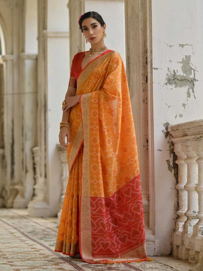 Mustard Color Red Saree - Image 4