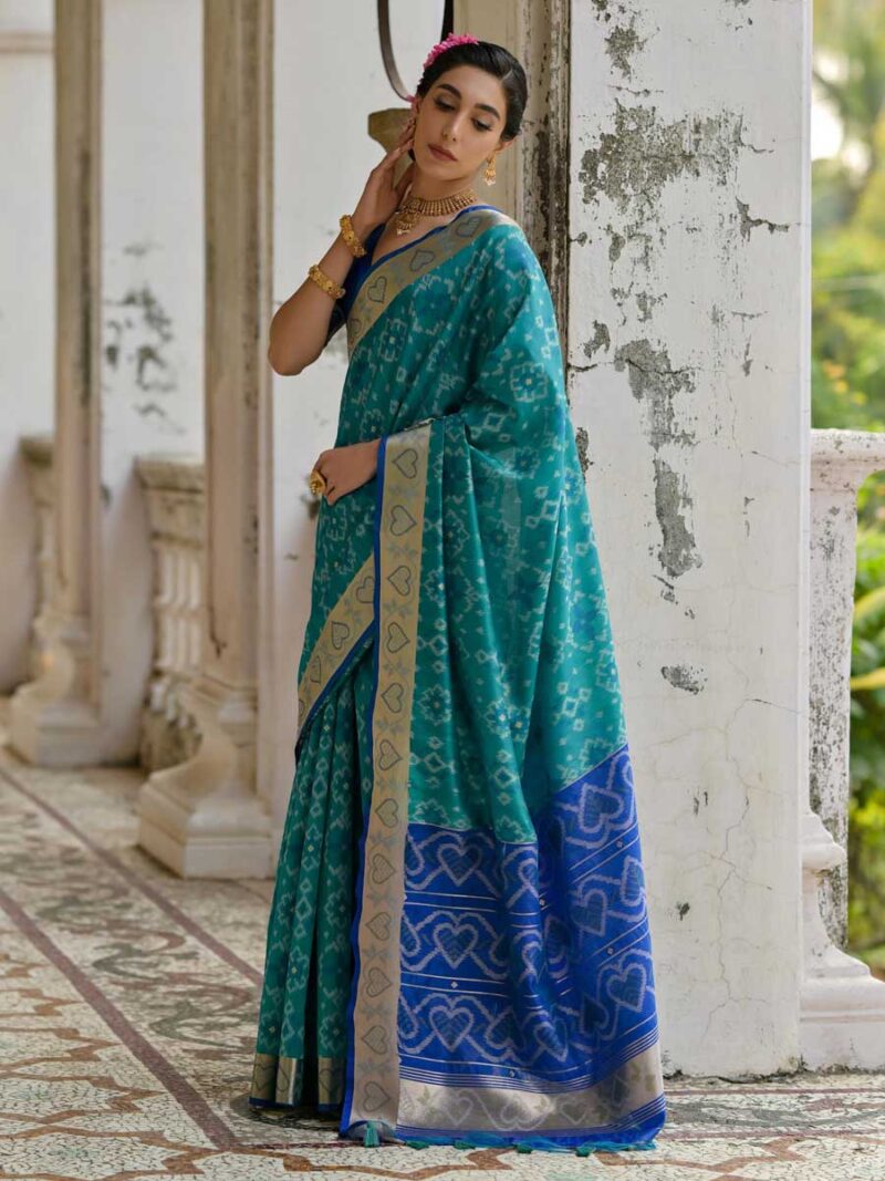 Teal Color Blue Saree - Image 2