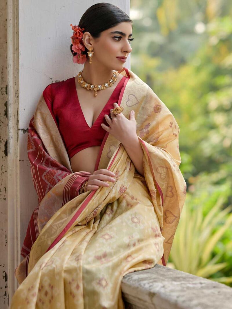 Beige Color Maroon Saree - Image 3