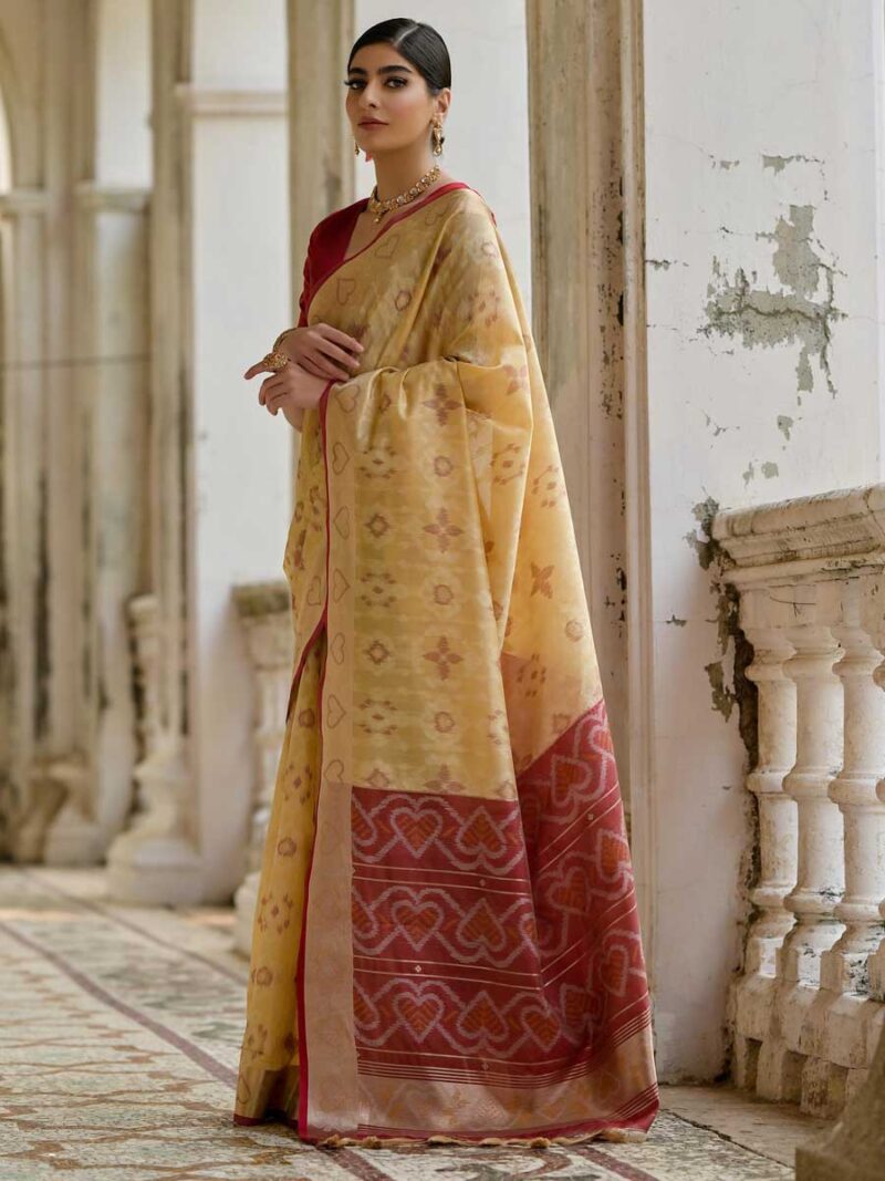 Beige Color Maroon Saree - Image 2