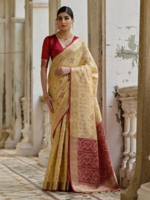 Beige Color Maroon Saree